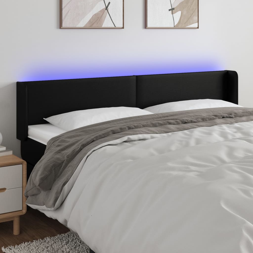 Čelo postele s LED černé 203 x 16 x 78/88 cm umělá kůže