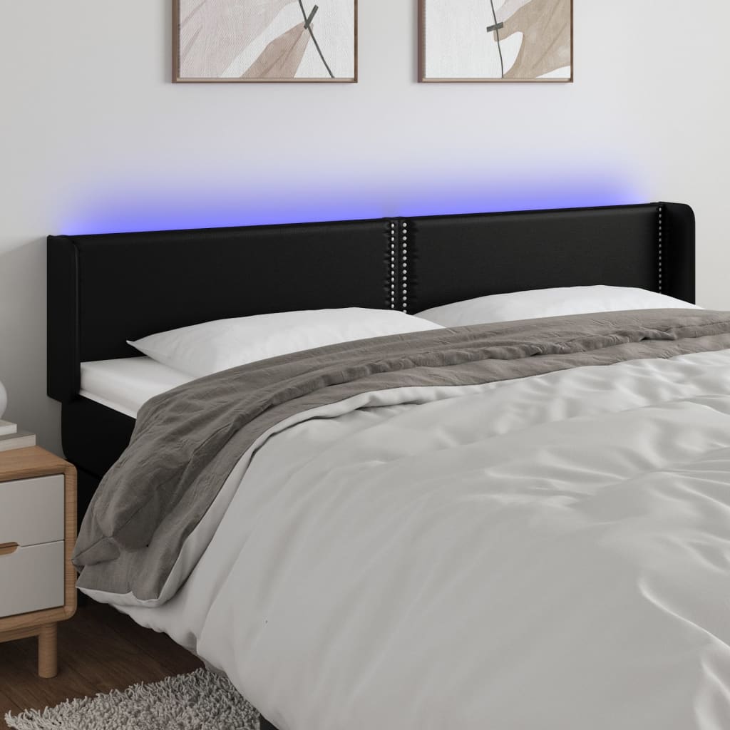 Čelo postele s LED černé 163 x 16 x 78/88 cm umělá kůže