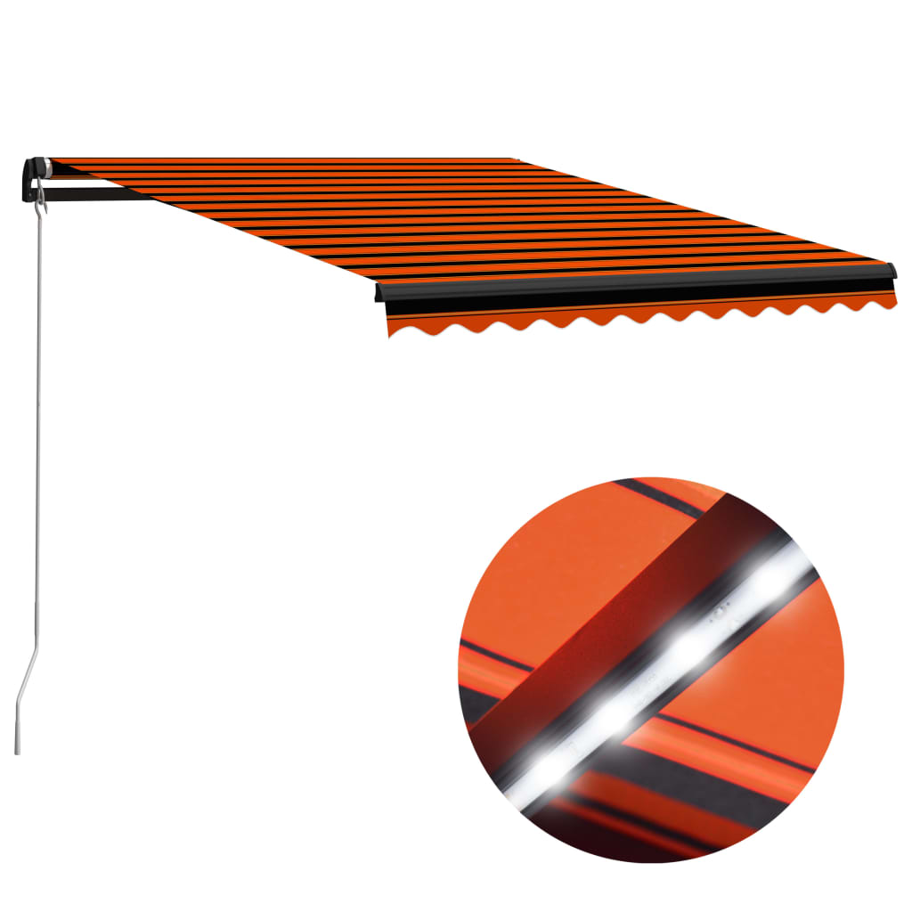 Ručně zatahovací markýza s LED světlem 350x250 cm oranžovohnědá