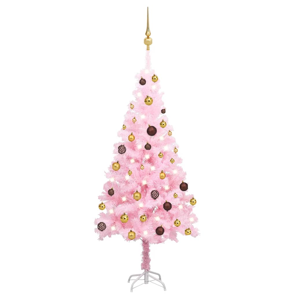 Umělý vánoční stromek s LED a sadou koulí růžový 120 cm PVC