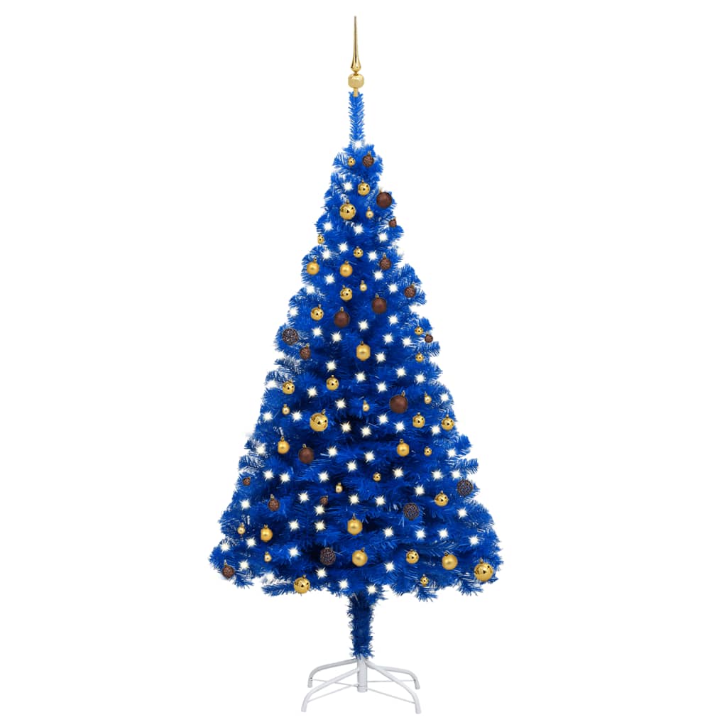 Umělý vánoční stromek s LED a sadou koulí modrý 240 cm PVC