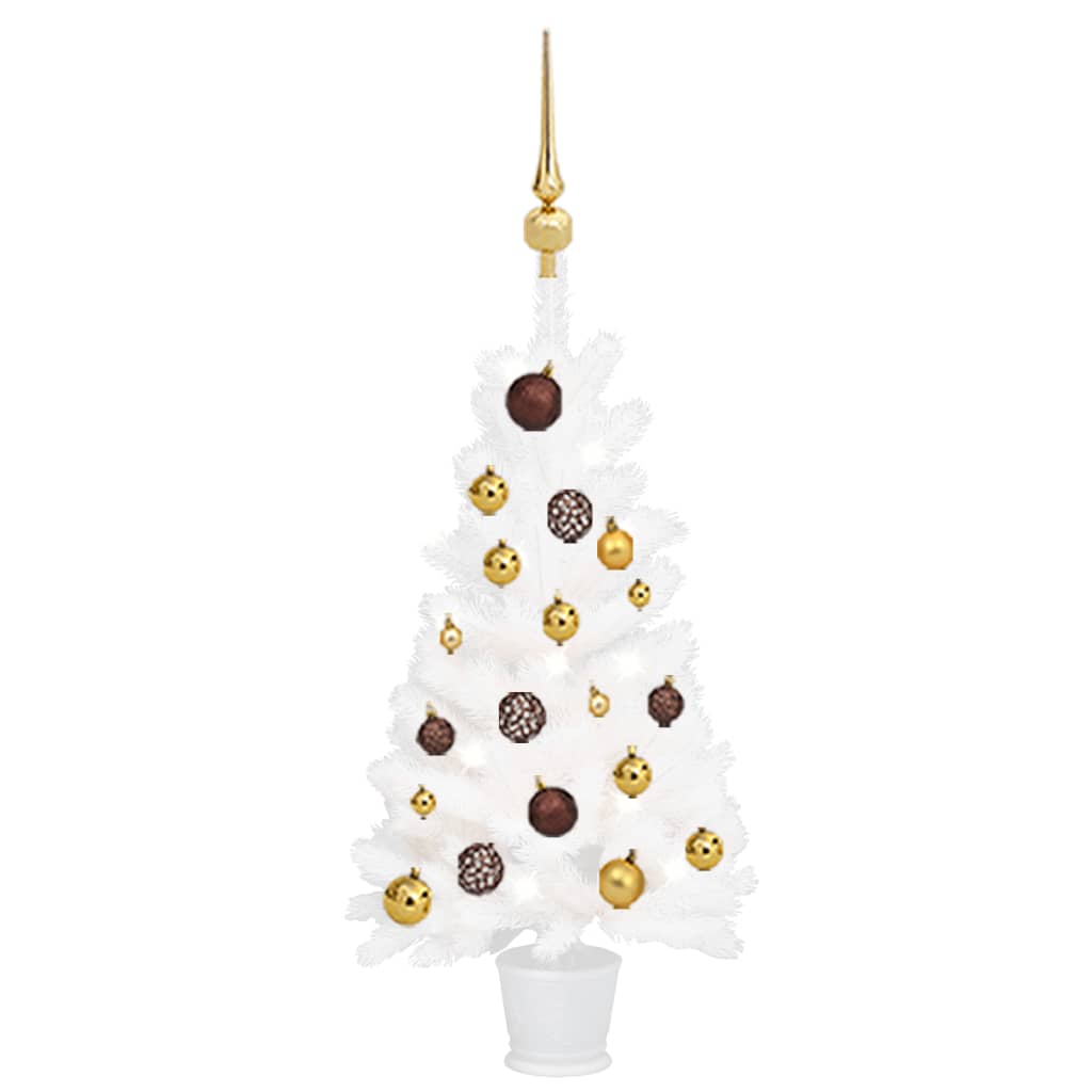 Umělý vánoční stromek s LED a sadou koulí bílý 90 cm
