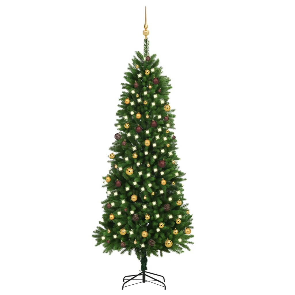 Umělý vánoční stromek s LED a sadou koulí 240 cm zelený