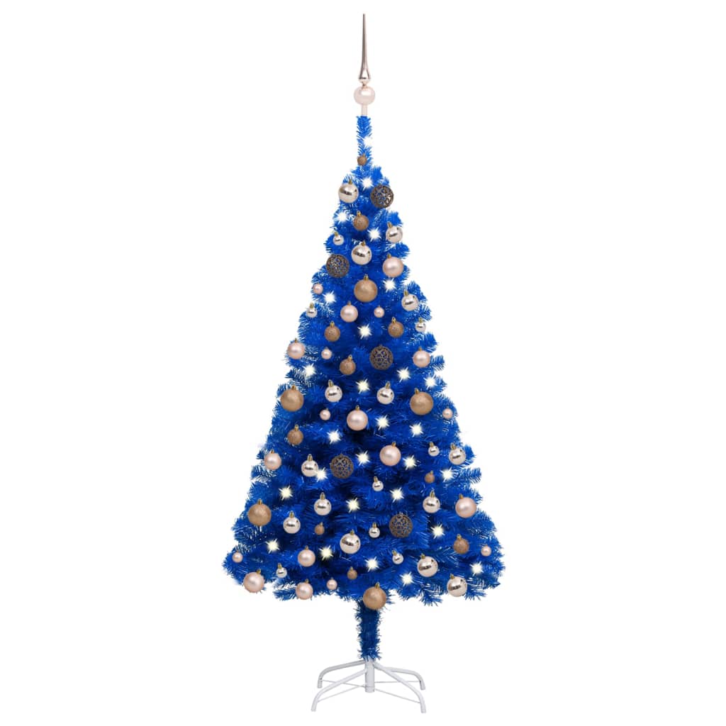 Umělý vánoční stromek s LED a sadou koulí modrý 120 cm PVC