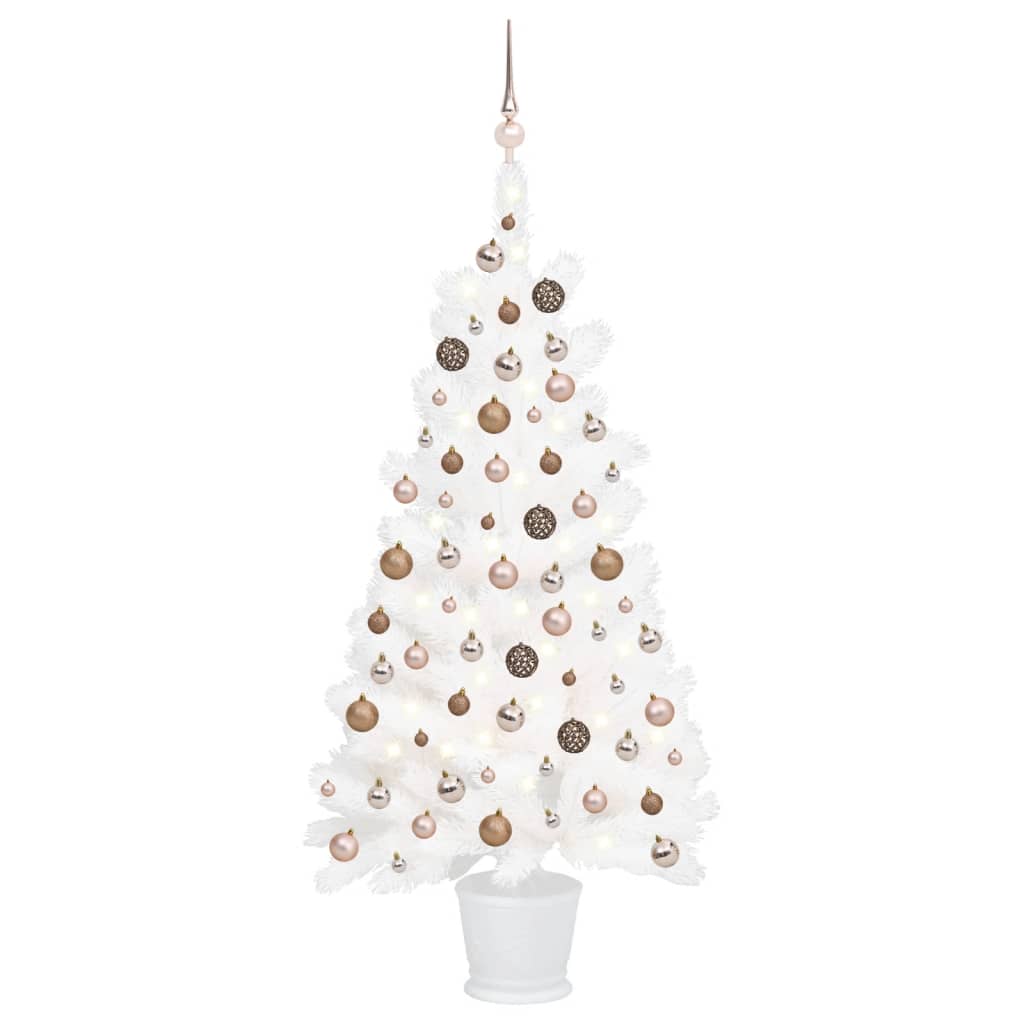 Umělý vánoční stromek s LED a sadou koulí bílý 90 cm