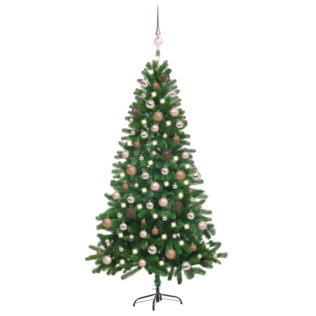 Umělý vánoční stromek s LED a sadou koulí 180 cm zelený
