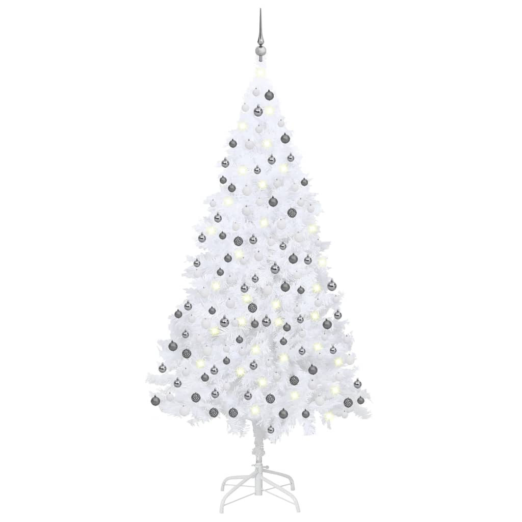 Umělý vánoční stromek s LED a sadou koulí bílý 240 cm