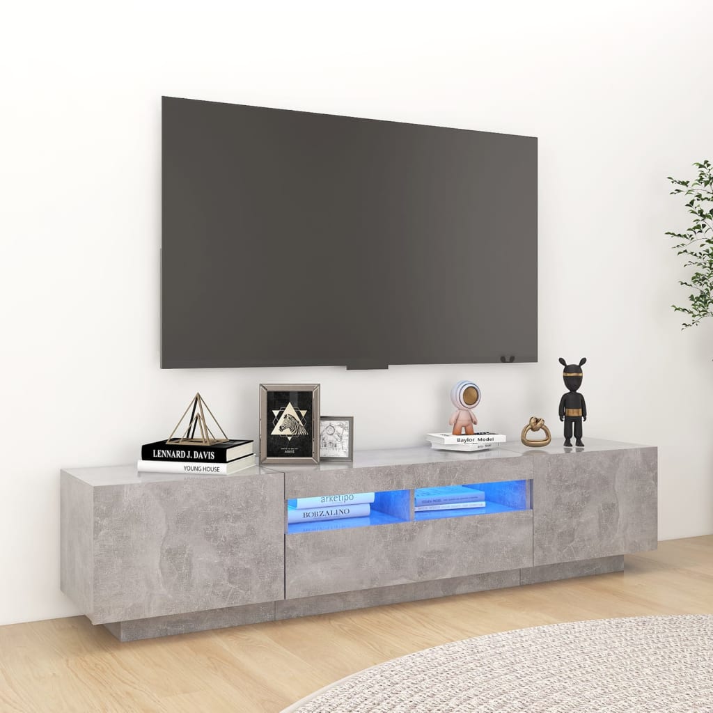 TV skříňka s LED osvětlením betonově šedá 180 x 35 x 40 cm