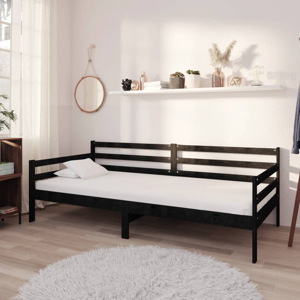 Denní postel s matrací 90 x 200 cm černá masivní borové dřevo