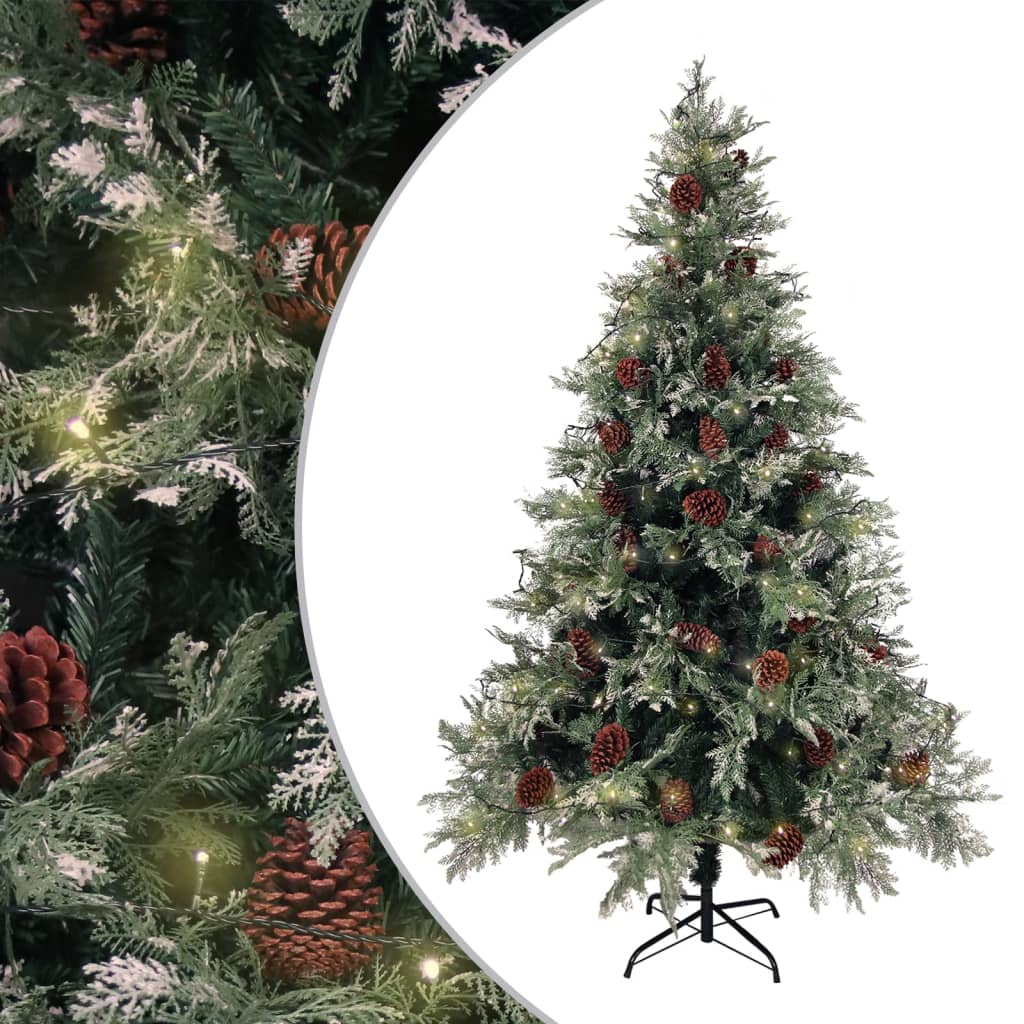 Vánoční stromek s LED a šiškami zelený a bílý 120 cm PVC a PE