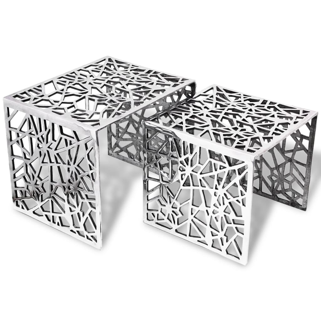 Dva kusy odkládací stolky čtvercové hliníkové stříbrné