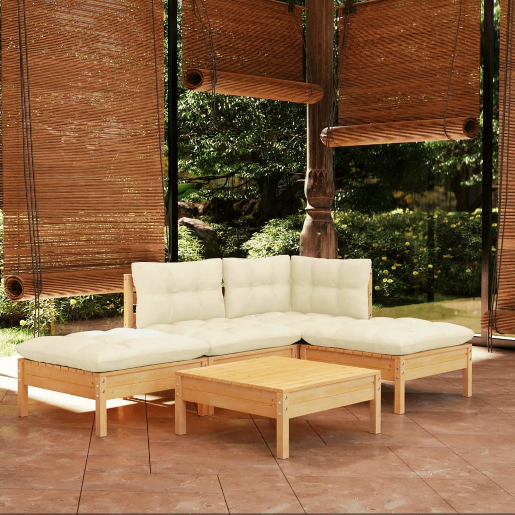 5dílná zahradní sedací souprava s krémovými poduškami borovice