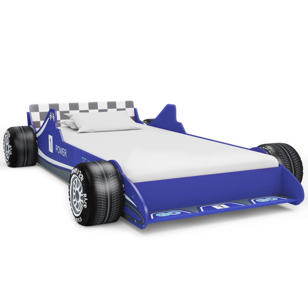 Dětská postel ve tvaru závodního auta 90 x 200 cm modrá
