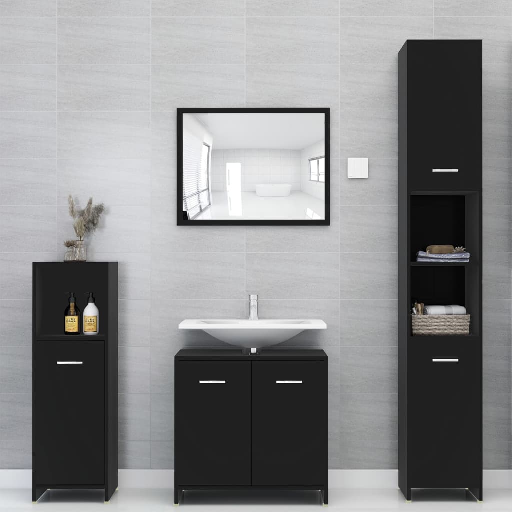 4dílná koupelnová sestava černá kompozitní dřevo