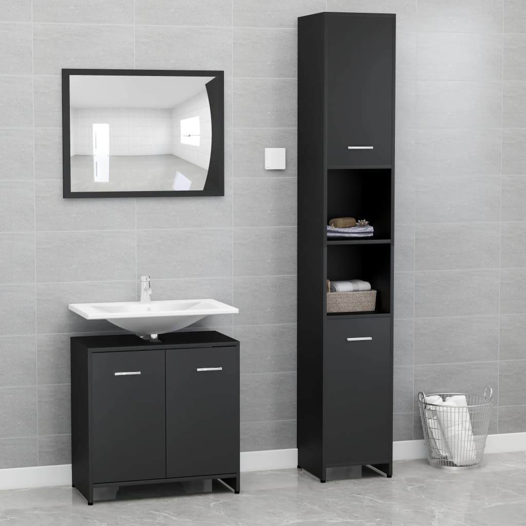3dílný set koupelnového nábytku černý dřevotříska
