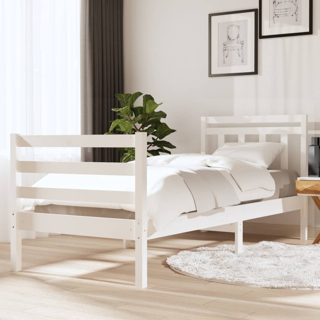 Rám postele bílý 75 x 190 cm Small Single masivní dřevo