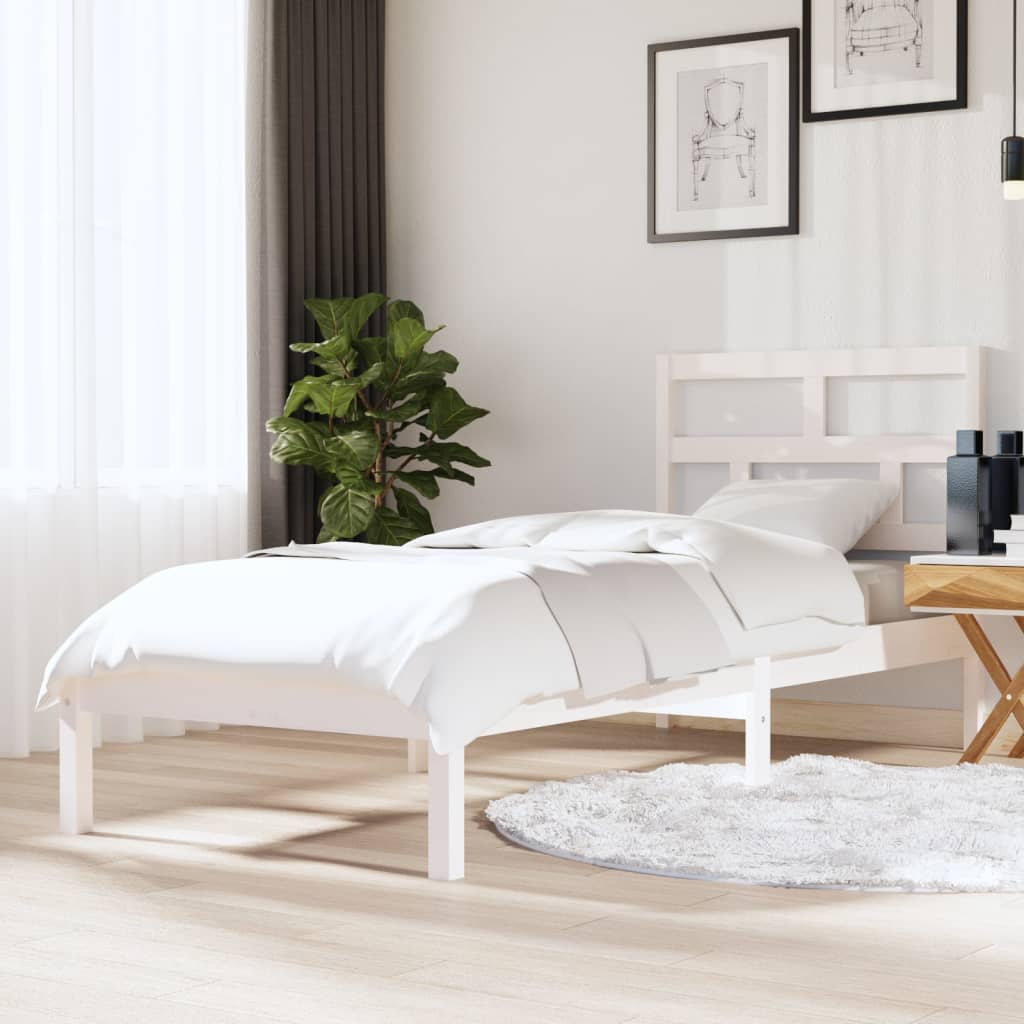 Rám postele bílý 75 x 190 cm Small Single masivní dřevo
