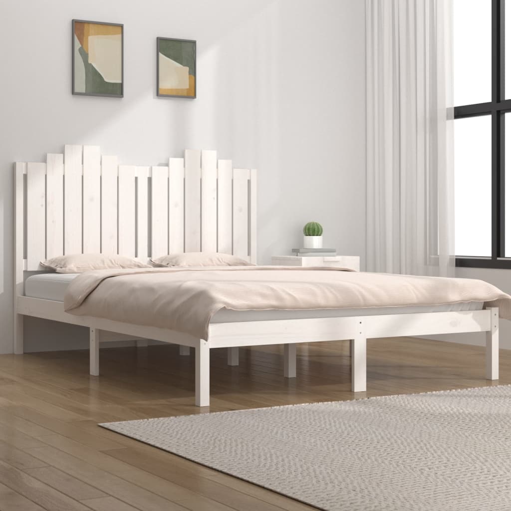 Rám postele bílý masivní borovice 120 x 190 cm malé dvojlůžko