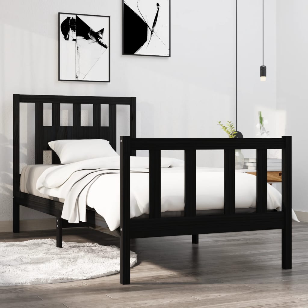 Rám postele černý masivní dřevo 90 x 190 cm jednolůžko