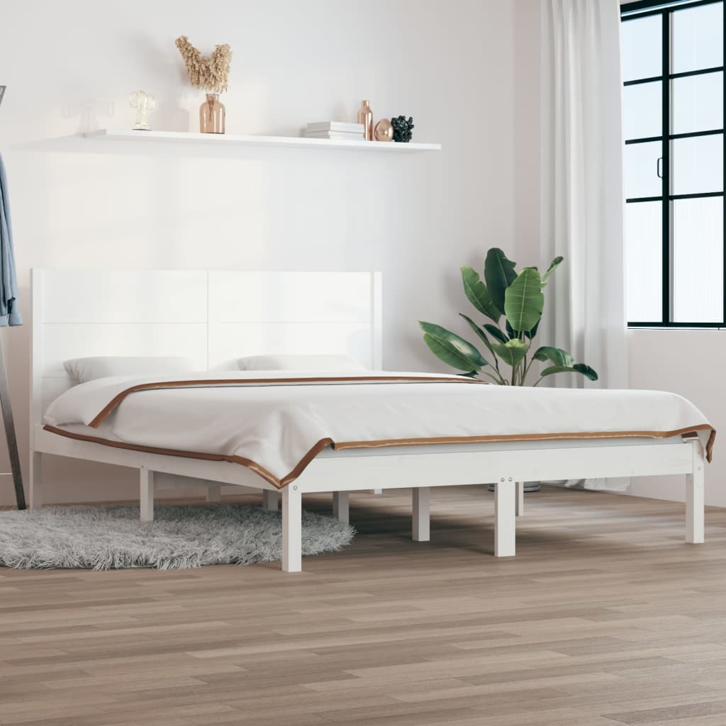 Rám postele bílý masivní dřevo 150 x 200 cm King Size