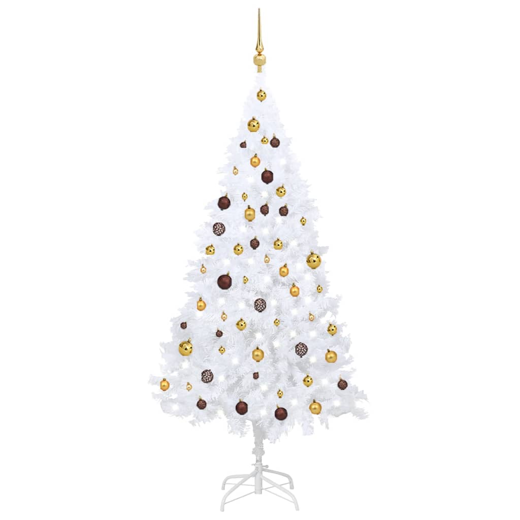 Umělý vánoční stromek s LED a sadou koulí bílý 180 cm PVC