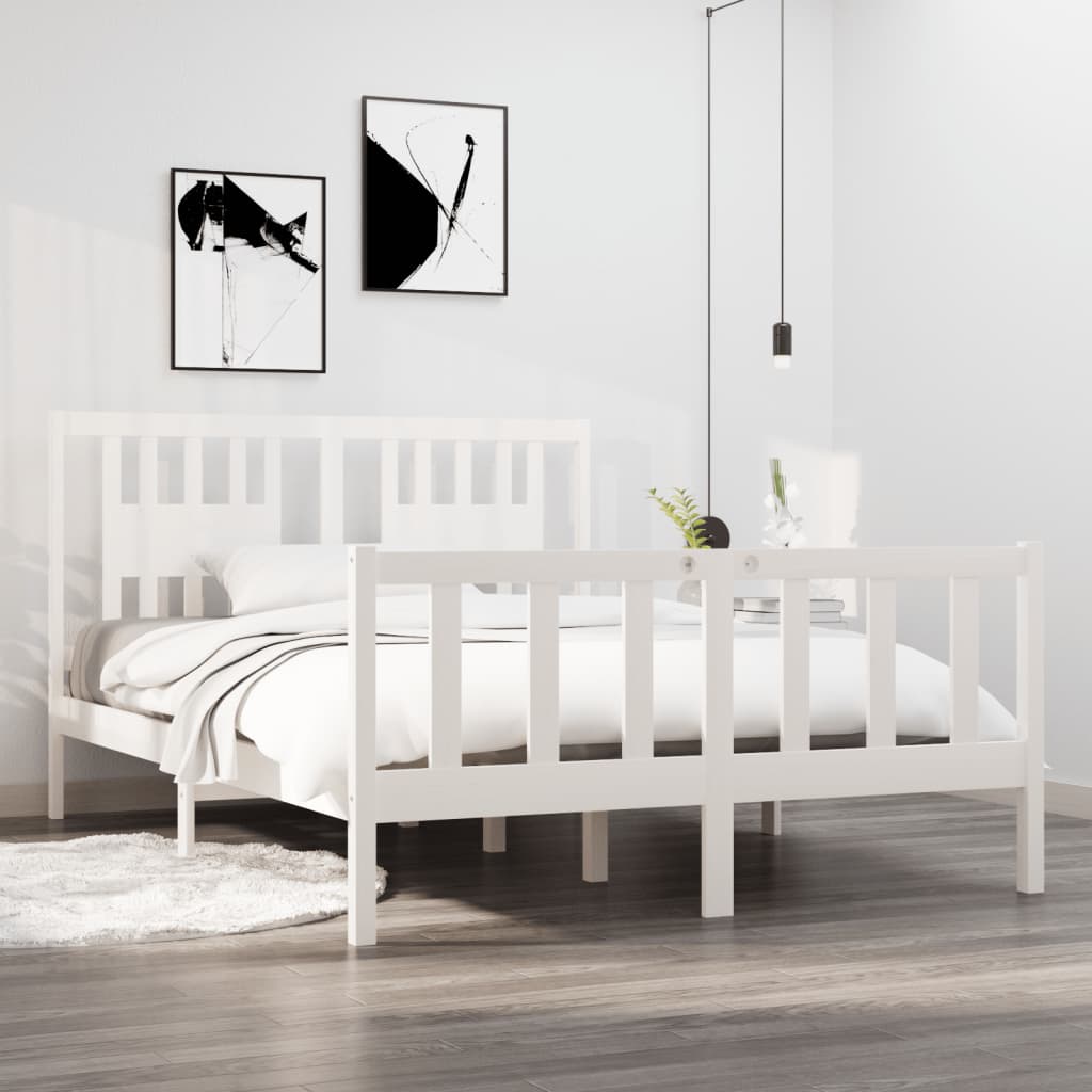Rám postele bílý masivní dřevo 135 x 190 cm dvojlůžko