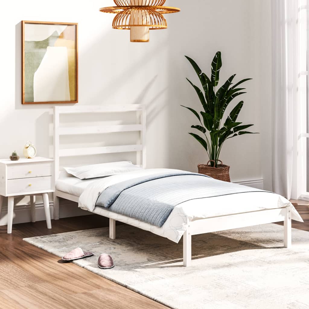 Rám postele bílý masivní dřevo 75 x 190 cm malé jednolůžko