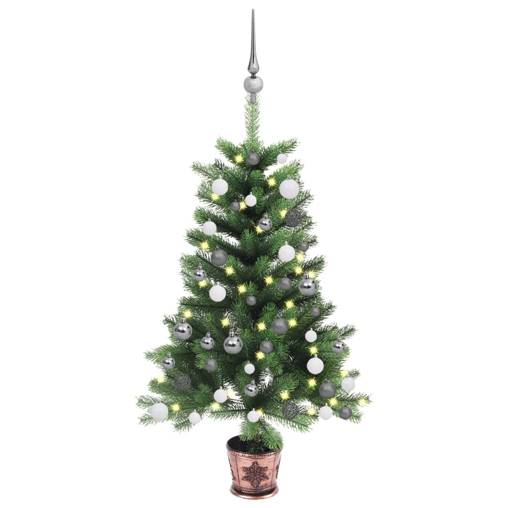 Umělý vánoční stromek s LED a sadou koulí 65 cm zelený