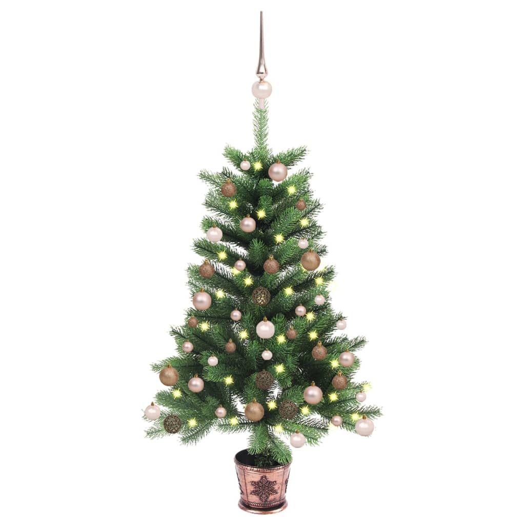 Umělý vánoční stromek s LED a sadou koulí 90 cm zelený