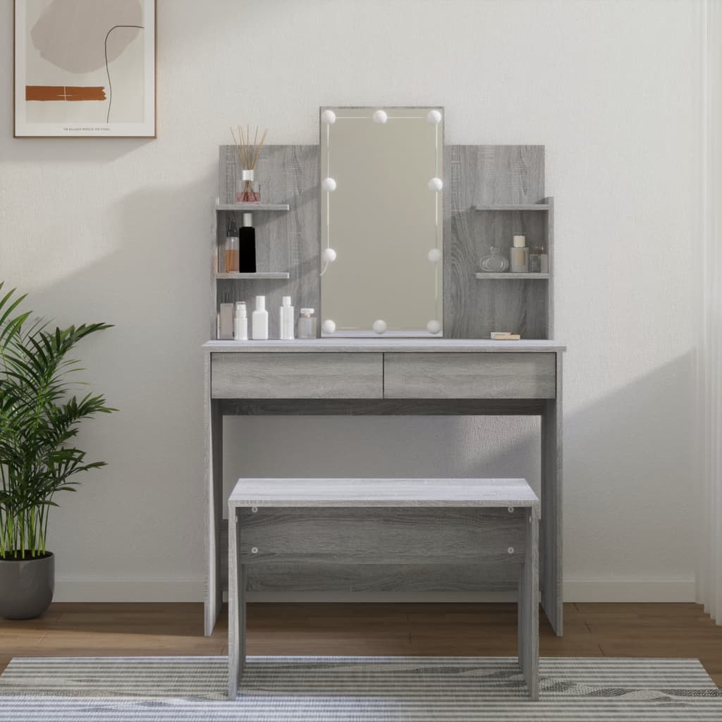 Toaletní stolek sada s LED šedý sonoma kompozitní dřevo