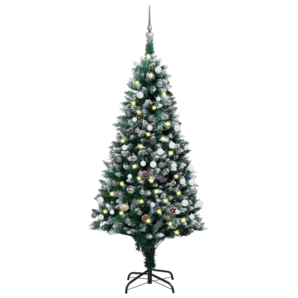 Umělý vánoční stromek LED osvětlení sada koulí a šišky 180 cm