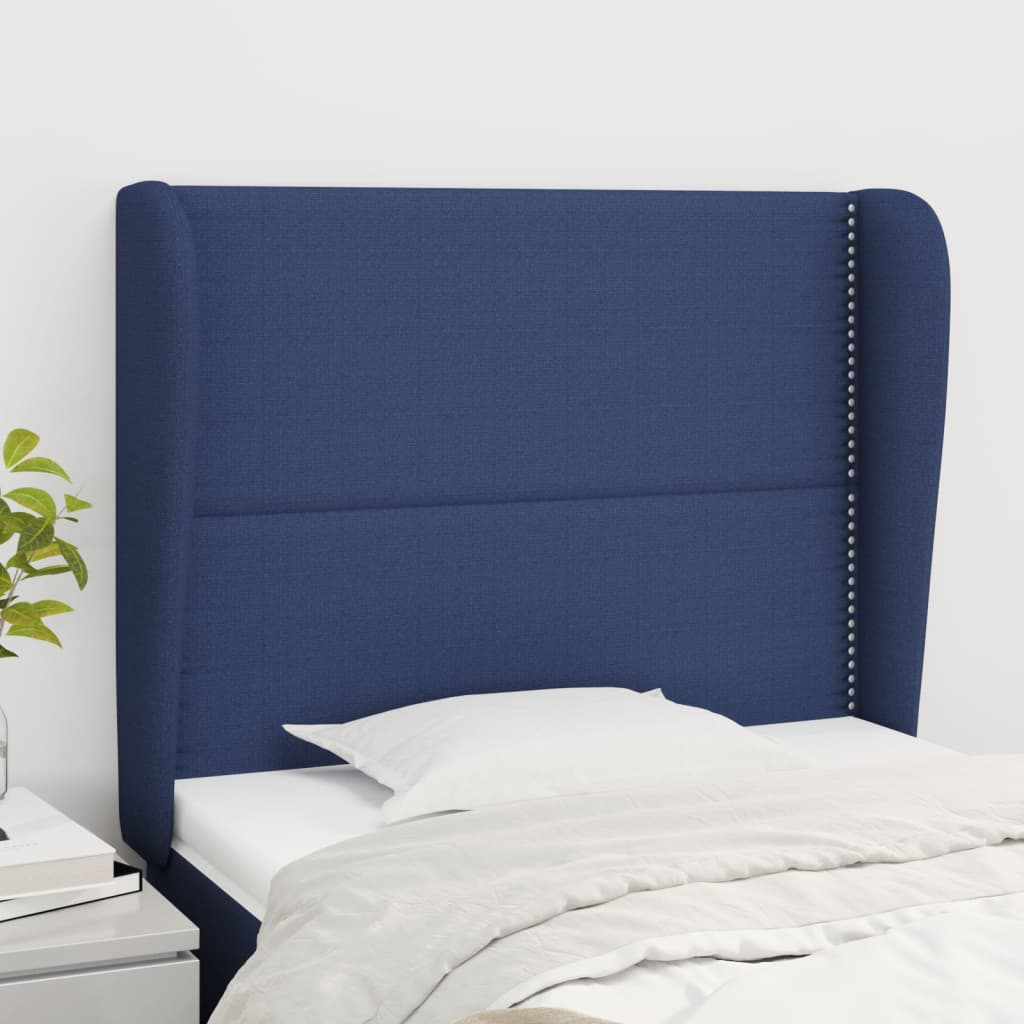 Čelo postele typu ušák modré 83 x 23 x 118/128 cm textil