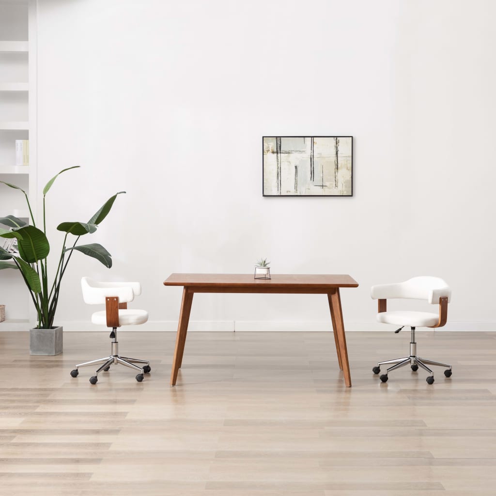Otočné jídelní židle 2 ks bílé ohýbané dřevo a umělá kůže