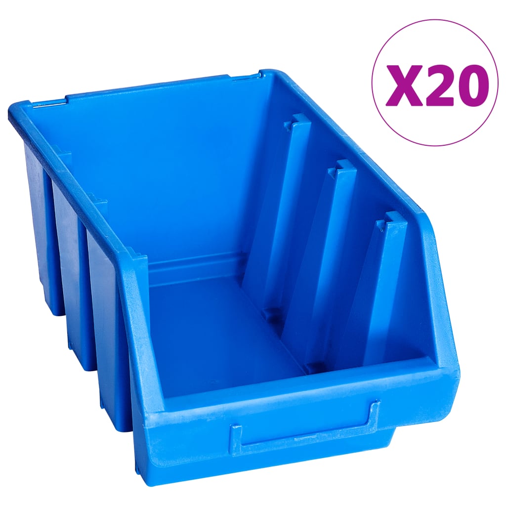 Stohovatelné úložné zásobníky 20 ks modré plast