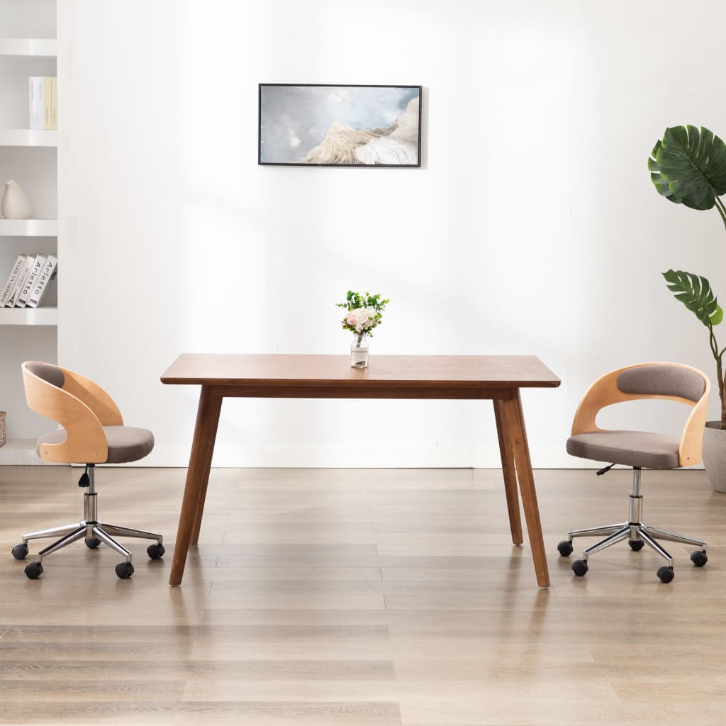 Otočná kancelářská židle taupe ohýbané dřevo a textil