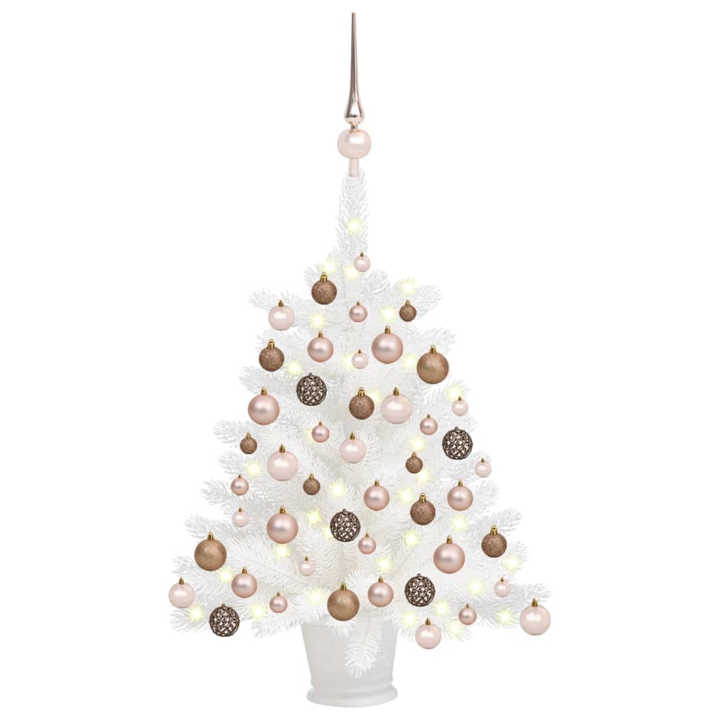 Umělý vánoční stromek s LED a sadou koulí bílý 65 cm