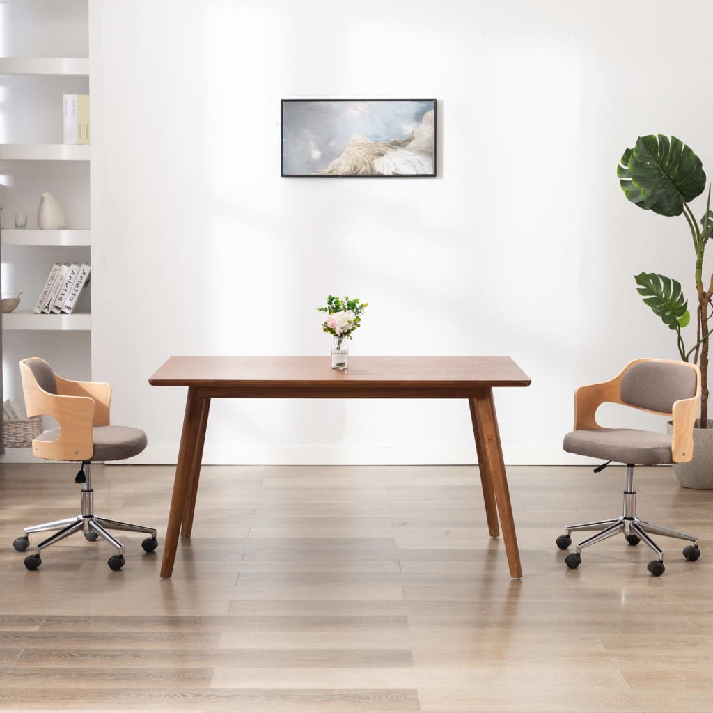 Otočná kancelářská židle taupe ohýbané dřevo a textil