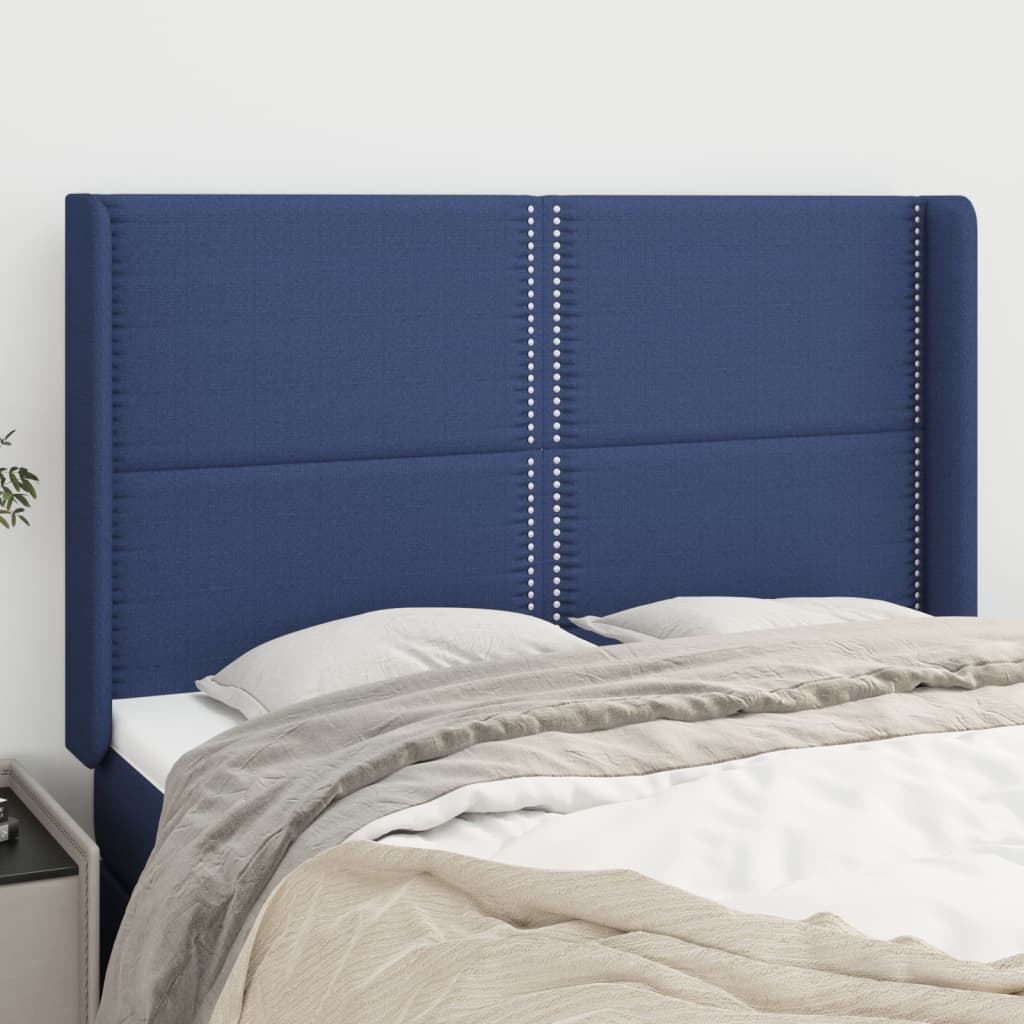 Čelo postele typu ušák modré 147x16x118/128 cm textil