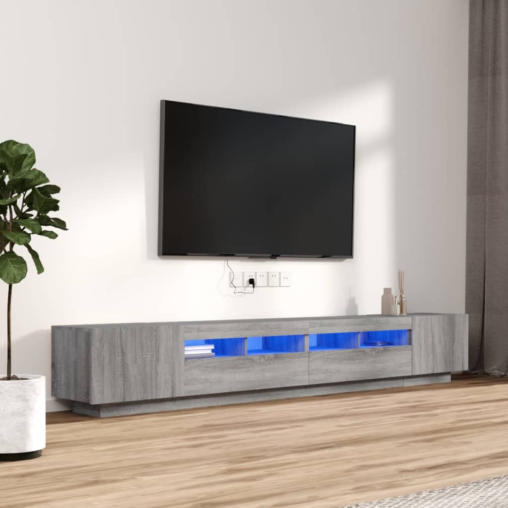 3dílný set TV skříněk s LED světly šedý sonoma kompozitní dřevo