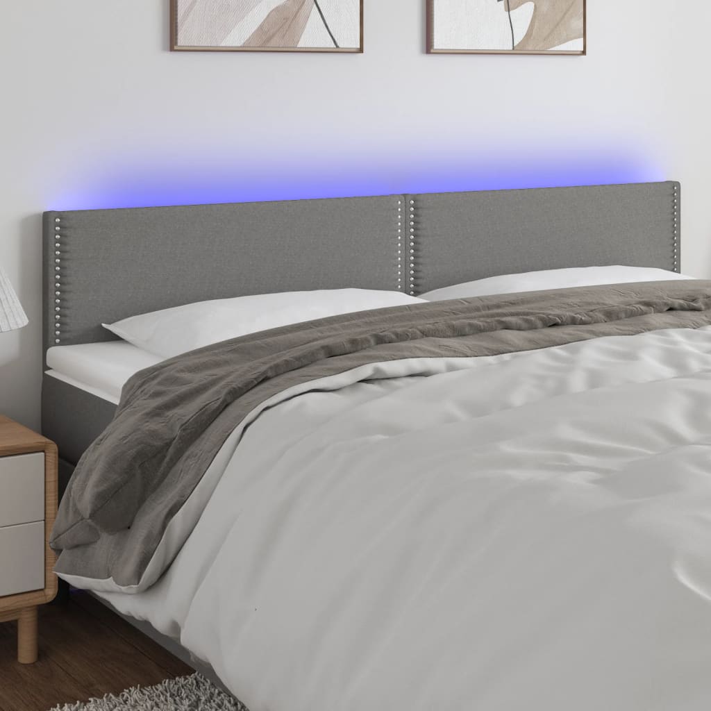 Čelo postele s LED tmavě šedé 160x5x78/88 cm textil