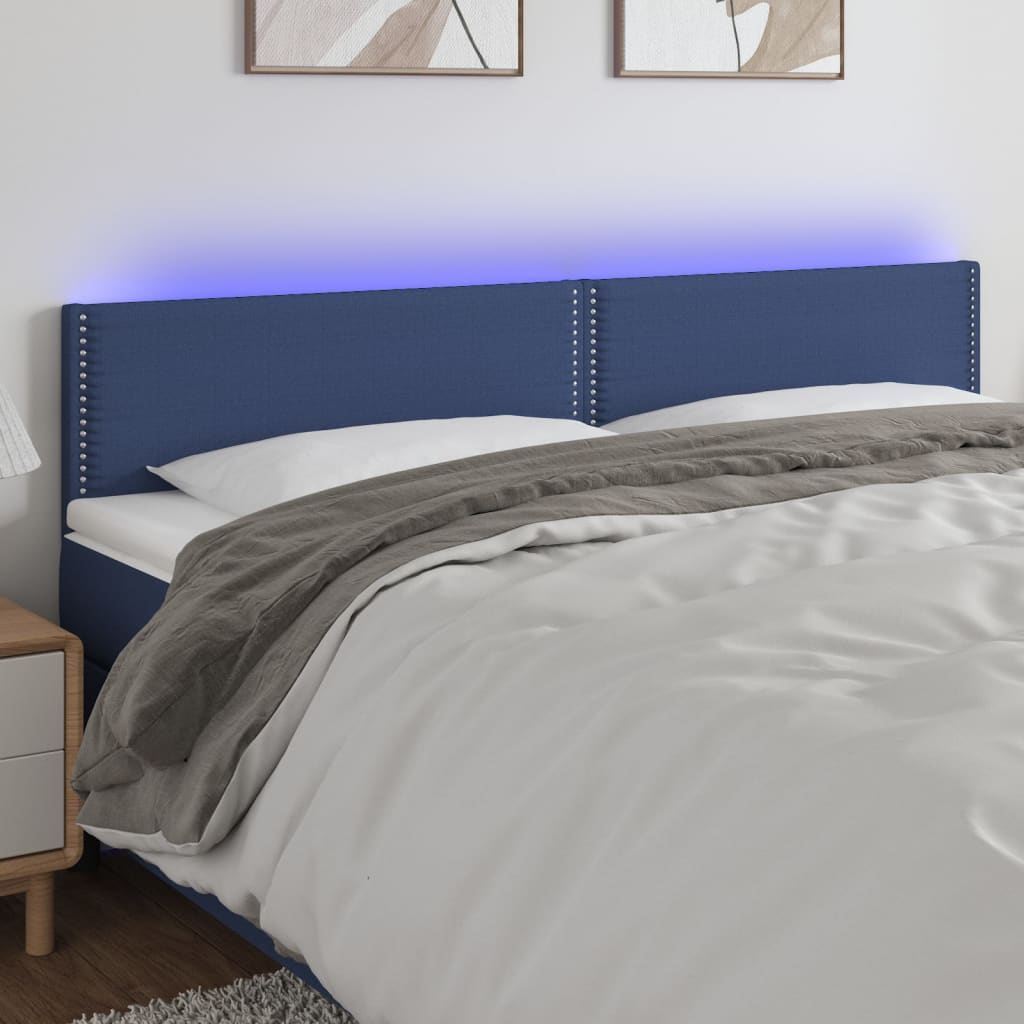 Čelo postele s LED modré 160x5x78/88 cm textil