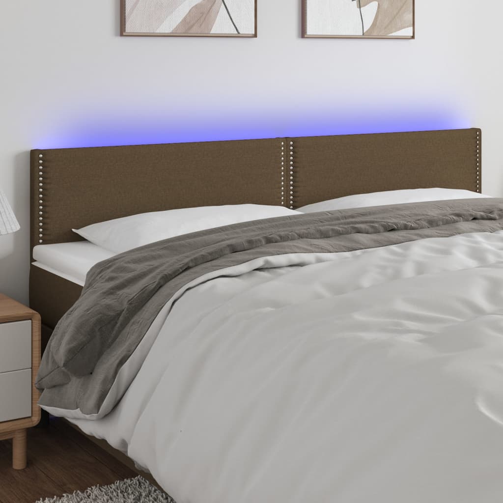 Čelo postele s LED tmavě hnědé 180x5x78/88 cm textil