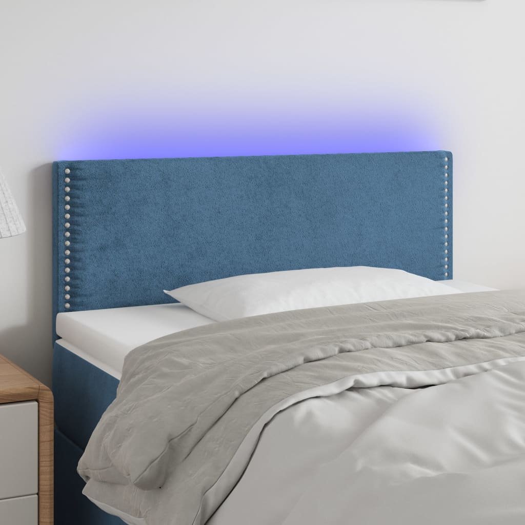 Čelo postele s LED tmavě modré 100x5x78/88 cm samet