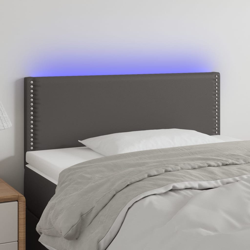 Čelo postele s LED šedé 80 x 5 x 78/88 cm umělá kůže