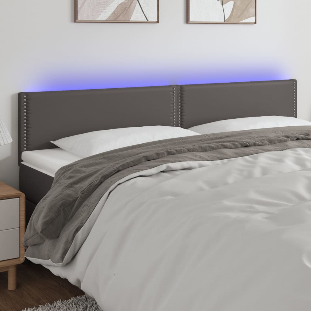 Čelo postele s LED šedé 200x5x78/88 cm umělá kůže