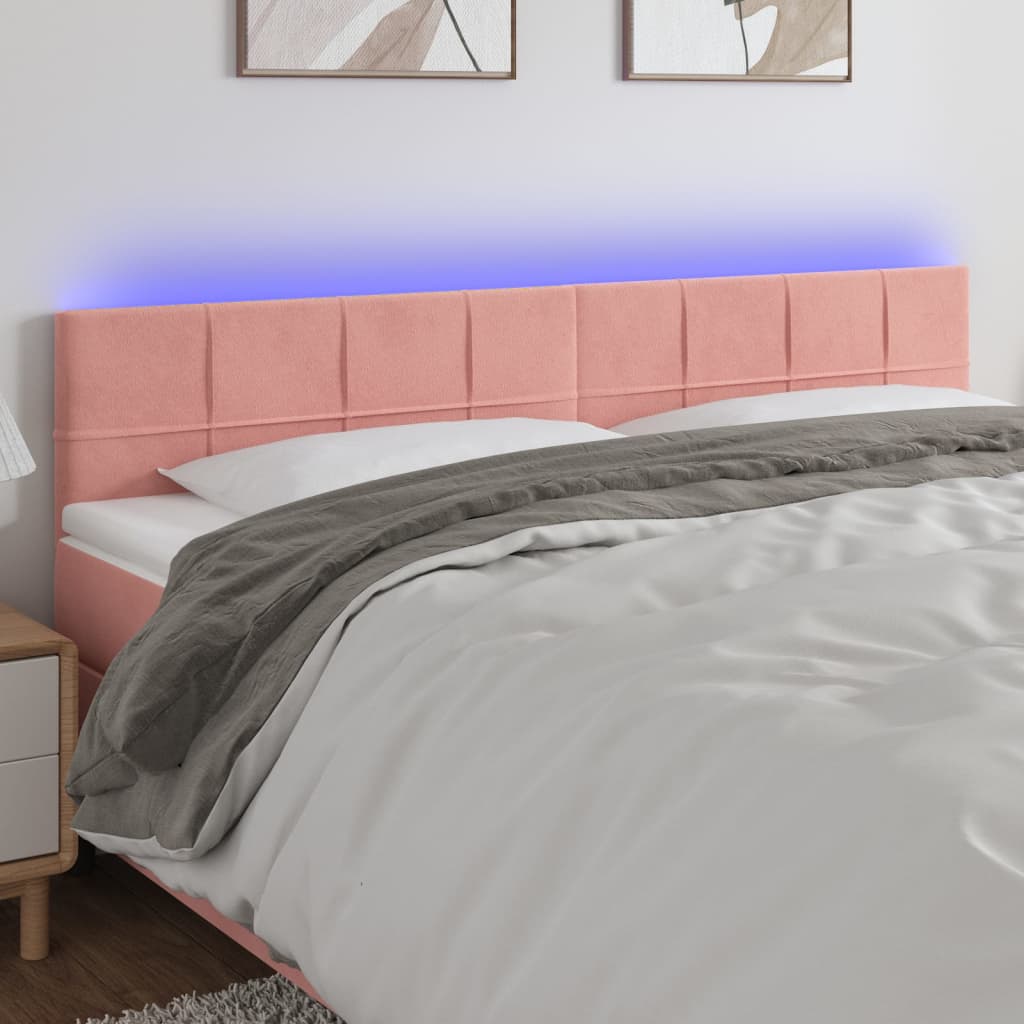 Čelo postele s LED růžové 200x5x78/88 cm samet