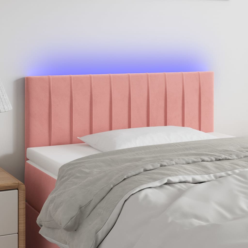 Čelo postele s LED růžové 80 x 5 x 78/88 cm samet