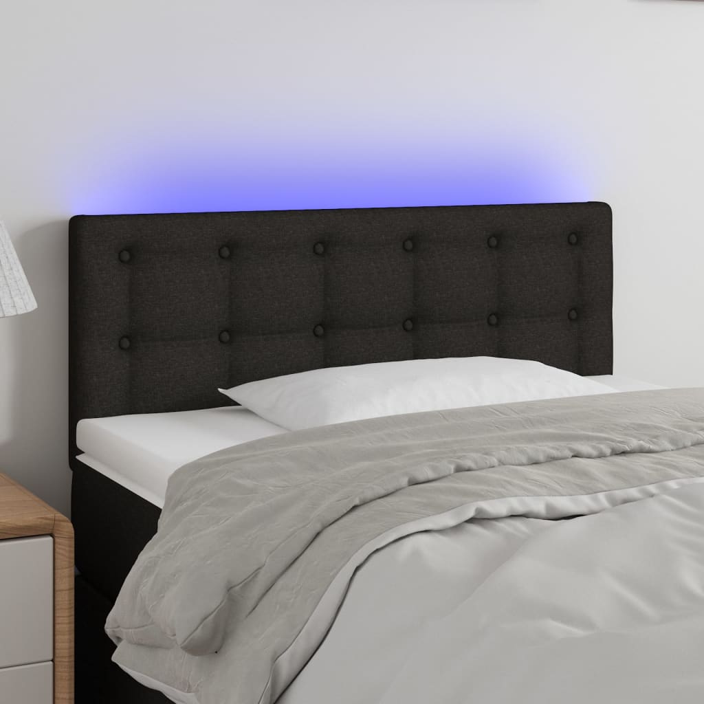 Čelo postele s LED černé 80 x 5 x 78/88 cm textil