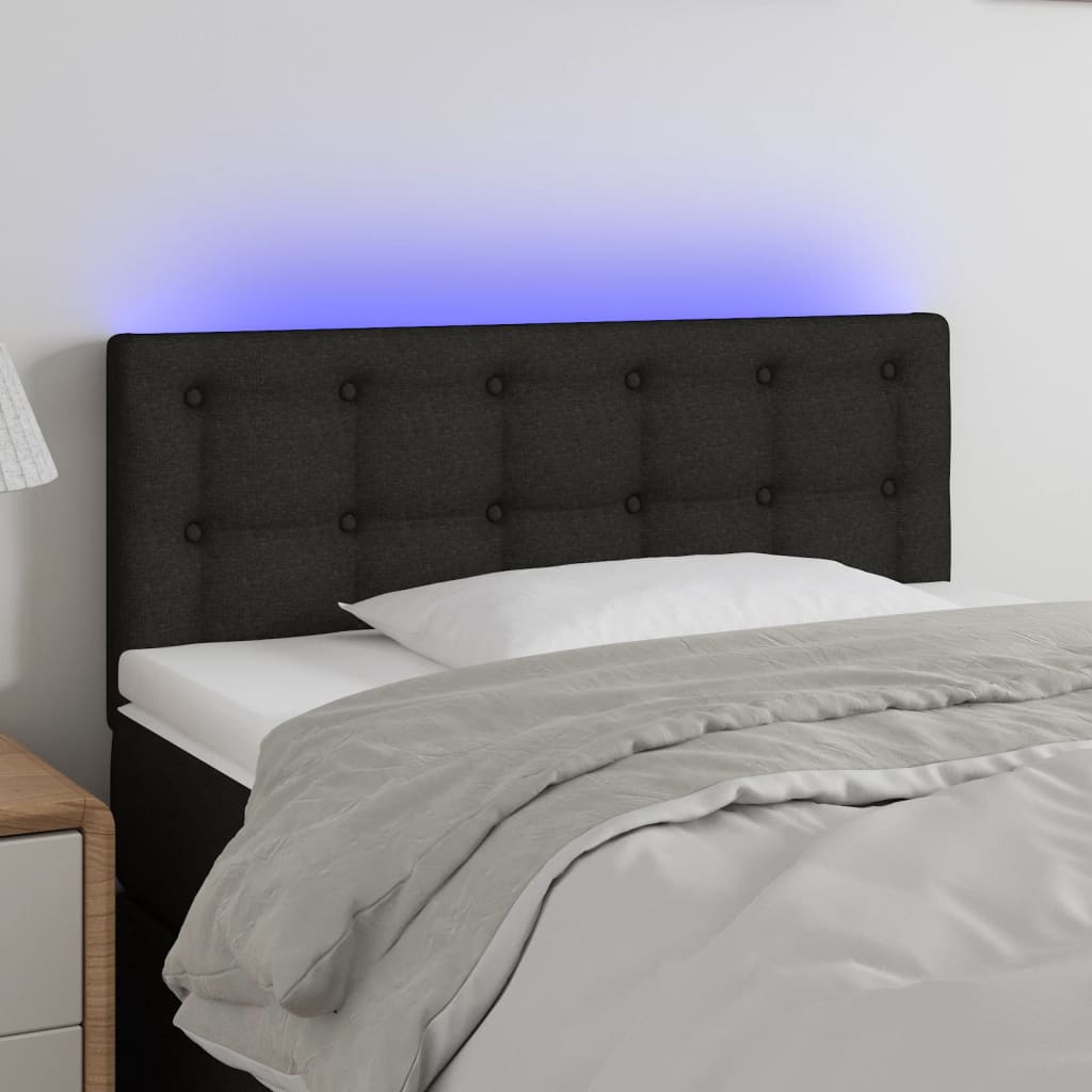 Čelo postele s LED černé 100x5x78/88 cm textil
