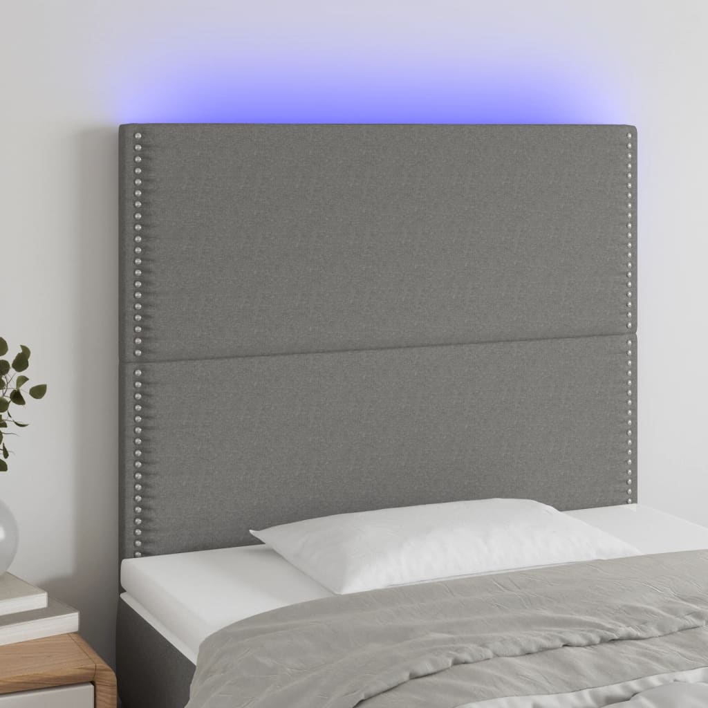 Čelo postele s LED tmavě šedé 80x5x118/128 cm textil